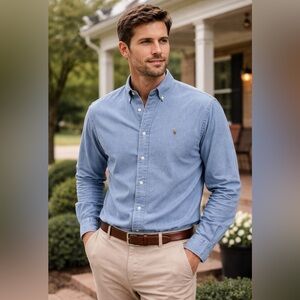 Ralph Lauren Denim Button Down 17 1/2 - 35 Yarmouth 100% Cotton Shirt Vintage XL